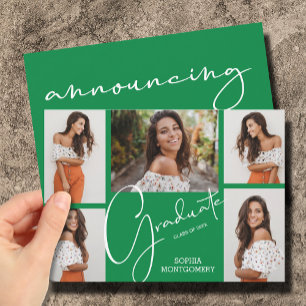 Invitation 5 Photo Green Graduation Annonces