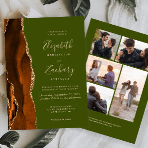 Invitation 5-Photo Orange Brûlé Agate Vert Olive Mariage