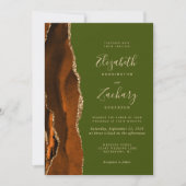 Invitation 5-Photo Orange Brûlé Agate Vert Olive Mariage (Devant)