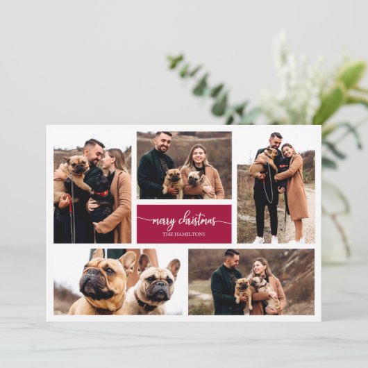 Invitation 5 Photos Collage Chic Script Joyeux Noël (Debout devant)