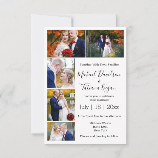 Invitation 5 photos collage imprimé et mariage numérique (Devant)
