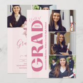Invitation 5 Photos Coquette Blush Bow Graduation Party (Devant / Derrière)