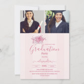 Invitation 5 Photos Coquette Pink Bow Graduation Party (Dos)