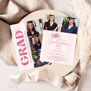 Invitation 5 Photos Coquette Pink Bow Graduation Party