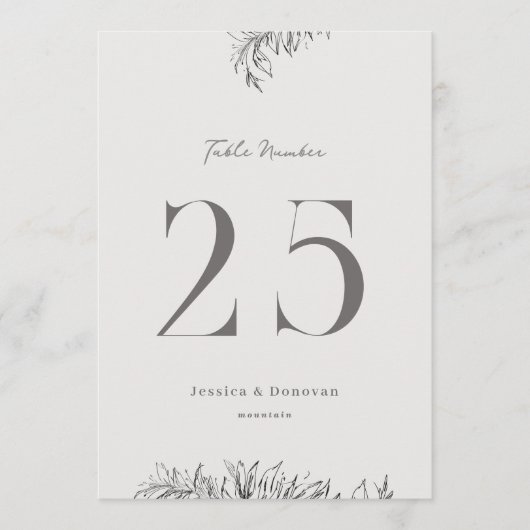Invitation 5 x 7 Botanical Wedding Table Number (Devant)
