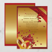 Invitation 5" x 7" Luxe Moderne Anneaux d'Or Coeurs Rouge (Devant / Derrière)