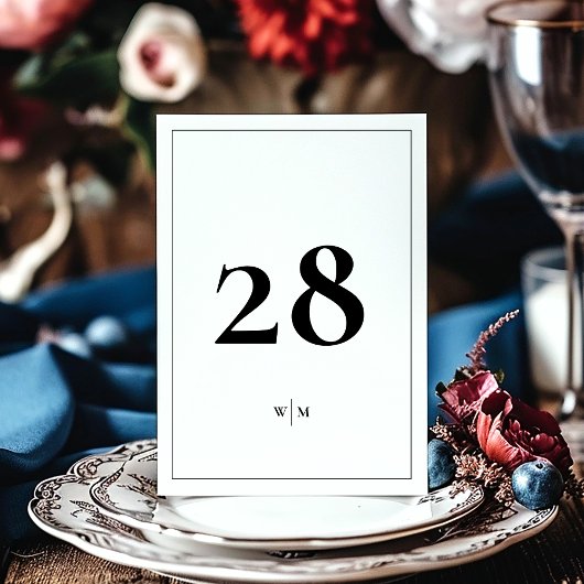 Invitation 5 x 7 noir Cadre blanc Mariage Numéros de tableau