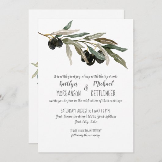 Invitation 5 x 7 Typographie moderne de l'aquarelle en feuill (Devant / Derrière)