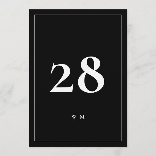 Invitation 5 x 7 White Frame Black Wedding Table Numbers (Devant)