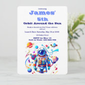 Invitation 5 Year Old Space Birthday Custom Astronaut Orbit  (Debout devant)