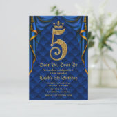 Invitation 5e 5 fête d'anniversaire Royal Blue Gold Crown (Debout devant)