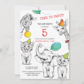 Invitation 5e anniversaire avec drôle animal migno (Devant)