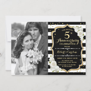 Invitation 5e anniversaire avec photo - Black Gold