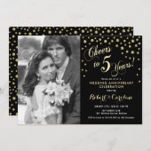 Invitation 5e anniversaire avec photo - Noir Or (Devant / Derrière)