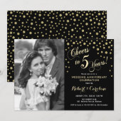 Invitation 5e anniversaire avec photo - Or Noir (Devant / Derrière)