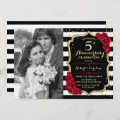 Invitation 5e anniversaire avec photo - Or Noir Rouge (Devant / Derrière)