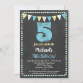 Invitation 5e anniversaire Bleu Jaune Chalkboard (Devant)