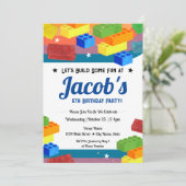 Invitation 5e anniversaire Blocs de construction amusant (Debout devant)