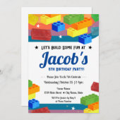 Invitation 5e anniversaire Blocs de construction amusant (Devant / Derrière)