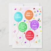 Invitation 5e anniversaire comptant des ballons colorés (Devant)