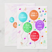 Invitation 5e anniversaire comptant des ballons colorés (Devant / Derrière)