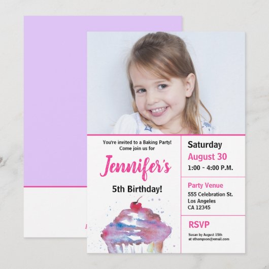 Invitation 5e anniversaire cupcake beke party photo (Devant / Derrière)