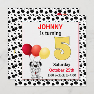 Invitation 5e anniversaire de l'enfant Dalmatien rouge et jau