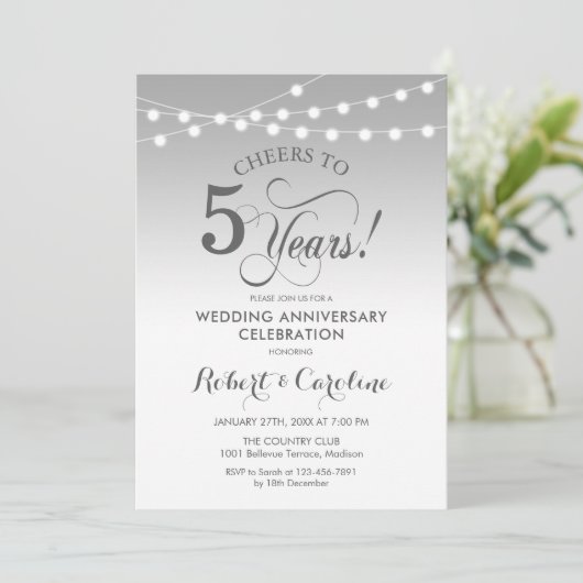 Invitation 5e anniversaire de mariage - Argent blanc (Debout devant)