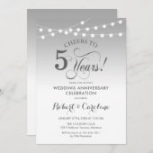 Invitation 5e anniversaire de mariage - Argent blanc (Devant / Derrière)