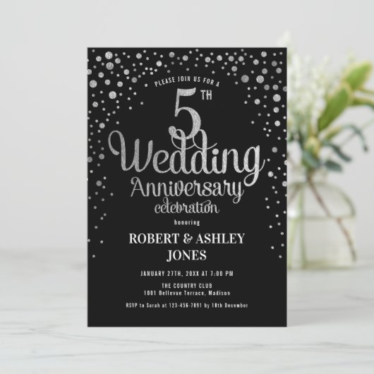 Invitation 5e anniversaire de mariage - Argent & Or (Debout devant)