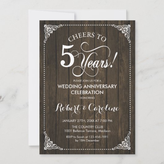 Invitation 5e anniversaire de mariage - Bois (Devant)