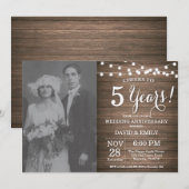 Invitation 5e Anniversaire de Mariage Bois Rustique (Devant / Derrière)