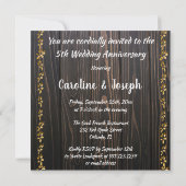 Invitation 5e anniversaire de mariage | Bois rustique et or (Dos)