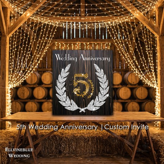 Invitation 5e anniversaire de mariage | Bois rustique et or