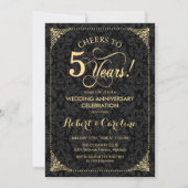 Invitation 5e anniversaire de mariage - Damask noir or (Devant)