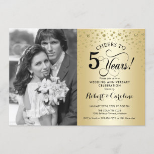 Invitation 5e anniversaire de mariage en or avec photo