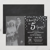 Invitation 5e Anniversaire de Mariage Tableau Noir Argent (Devant / Derrière)