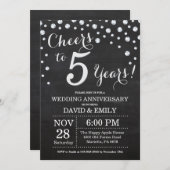 Invitation 5e anniversaire de mariage tableau noir argent (Devant / Derrière)
