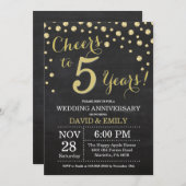 Invitation 5e anniversaire de mariage tableau noir et or (Devant / Derrière)