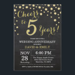 Invitation 5e anniversaire de mariage tableau noir et or<br><div class="desc">5e anniversaire de mariage Invitation tableau noir et or. Cinquième anniversaire de mariage. Fond de diamant paillettes noires et or. Confettis dorés. Anniversaire adulte. Fête d'anniversaire pour homme ou femme. Pour une personnalisation supplémentaire,  veuillez cliquer sur le bouton "Personnaliser" et utiliser notre outil de conception pour modifier ce modèle.</div>