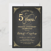 Invitation 5e anniversaire de mariage - Tableau noir or (Devant)