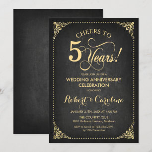 Invitation 5e anniversaire de mariage - Tableau noir Or