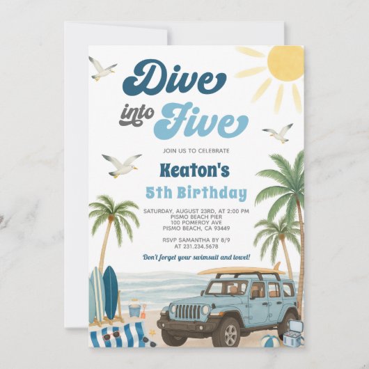 Invitation 5e anniversaire de surf - Plongez dans  (Devant)