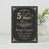 Invitation 5e anniversaire du Mariage - Damas Noir Or (Debout devant)