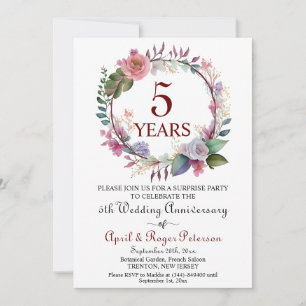 Invitation 5e anniversaire du Mariage surprise du bois