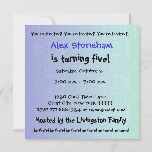 Invitation 5e anniversaire du Modern Blue and Black W689E (Dos)