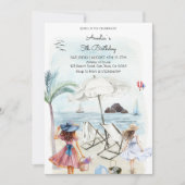 Invitation 5e anniversaire Fête d'été de plage fille (Devant)