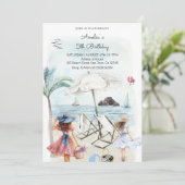 Invitation 5e anniversaire Fête d'été de plage fille (Debout devant)