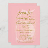 Invitation 5e anniversaire Filles Coeurs d'or rose (Devant / Derrière)