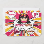 Invitation 5e anniversaire Filles de fête Superhero Pink Comi (Devant)